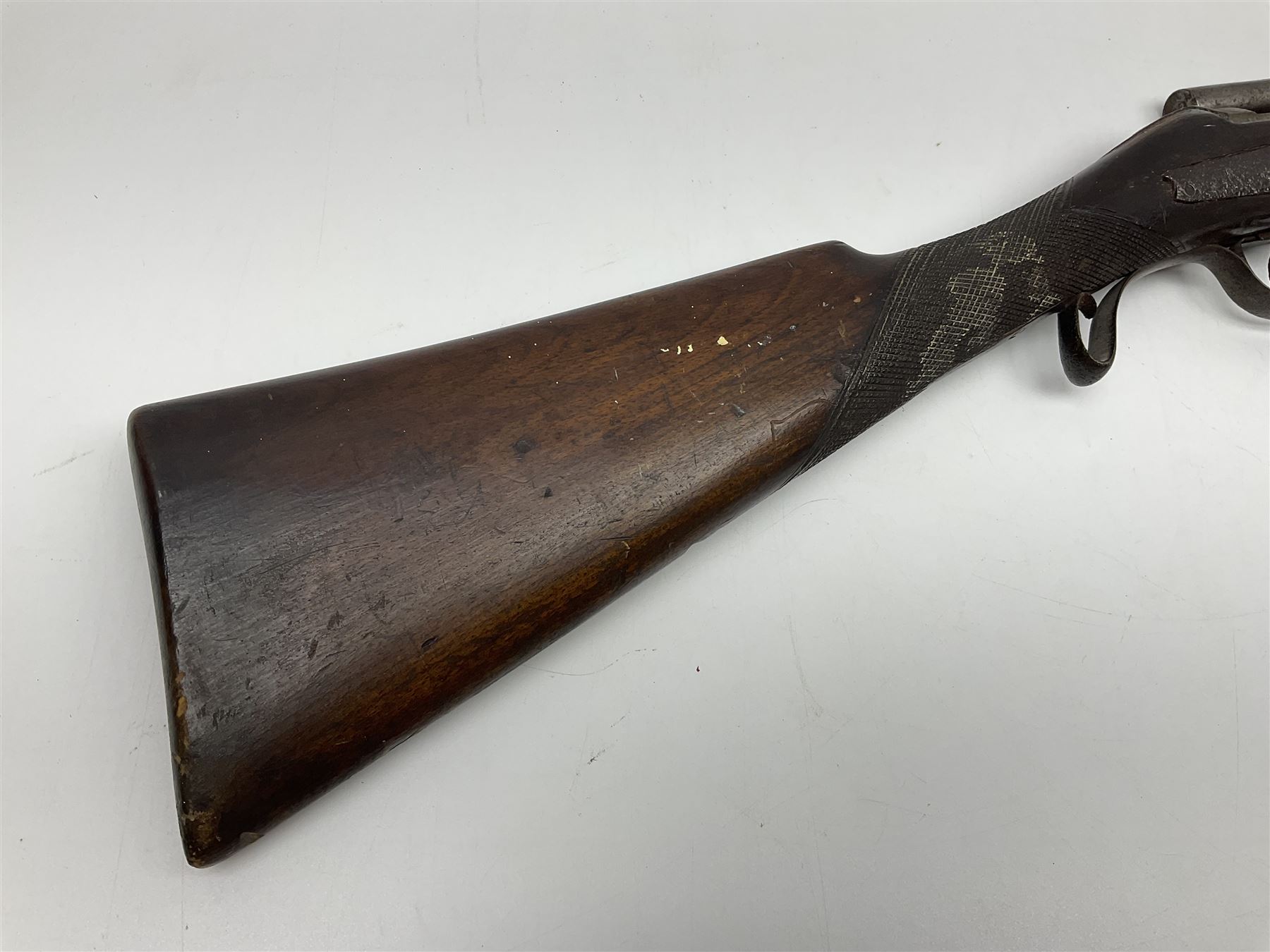 UNPROOFED/OUT OF PROOF SO RFD ONLY - three guns in poor condition comprising 19th century G. Coop 12-bore side-by-side double barrel hammer shotgun; 14-bore single barrel percussion sporting gun composed of various parts with cut-down barrel; and non-firing mock snider action ornamental gun (3)