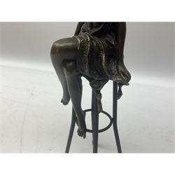 Art Deco style bronze figure of a semi-nude lady seated on a stool, with foundry mark, H26cm