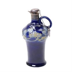 Royal Doulton decanter, designed my Marion Holbrook, of Art Nouveau design with London 1903 silver collar and stopper, H23cm 