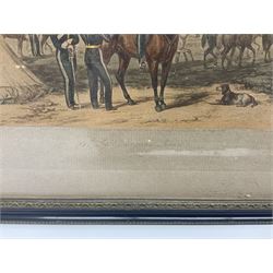 After Ackermann, Crimean War colour print in the Cobham Scenes series entitled '17th Light Dragoons (Lancers)', 15 x 19cm, Hogarth type frame; 19th century engraving of John Penn Private in the 17th Lancers, gilt frame; and oakframed colour print of a Napoleonic War scene (3)