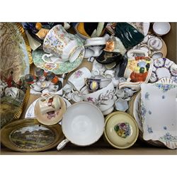 Quantity of ceramics to include Limoges egg box decorated with flowers, Limoges miniature furniture, Beswick bulldog and blue tit figures, Royal Worcester Palissy, pair of Chinese vases, Japanese tea wares, collection of thimbles, Crown Staffordshire, teawares, together with two Murano style glass clowns etc