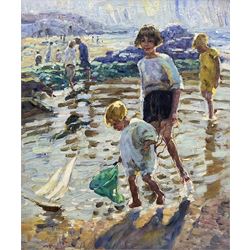 Follower of Dorothea Sharp (British 1874-1955): Children on the Beach, oil on canvas unsigned 59cm x 49cm
