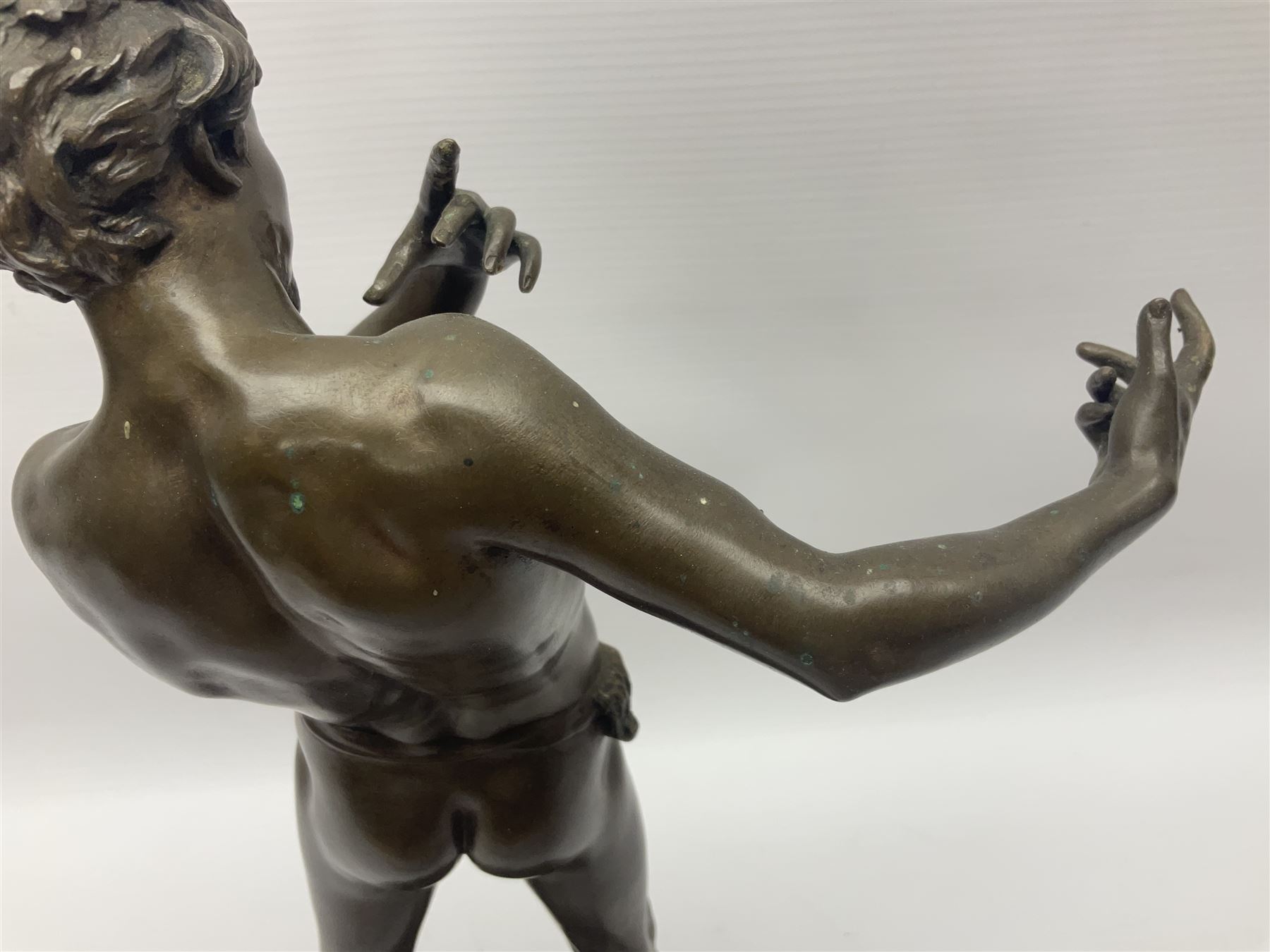 After Felix Carpentier, Improvisateur; bronzed figure of a man playing the flute, marked Felix Charpentier, H35