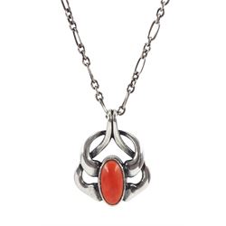 Georg Jensen 2006 Heritage Collection silver coral pendant necklace, stamped, boxed 