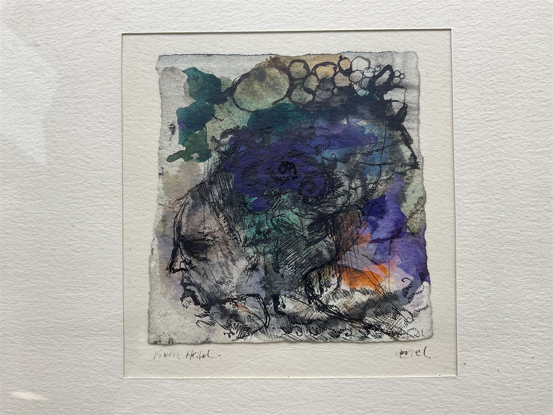 English School (Contemporary): 'Vixen Head', mixed media indistinctly signed and titled 10cm x 10cm 