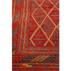  Tribal Gazak red and blue ground rug, 130cm x 118cm  