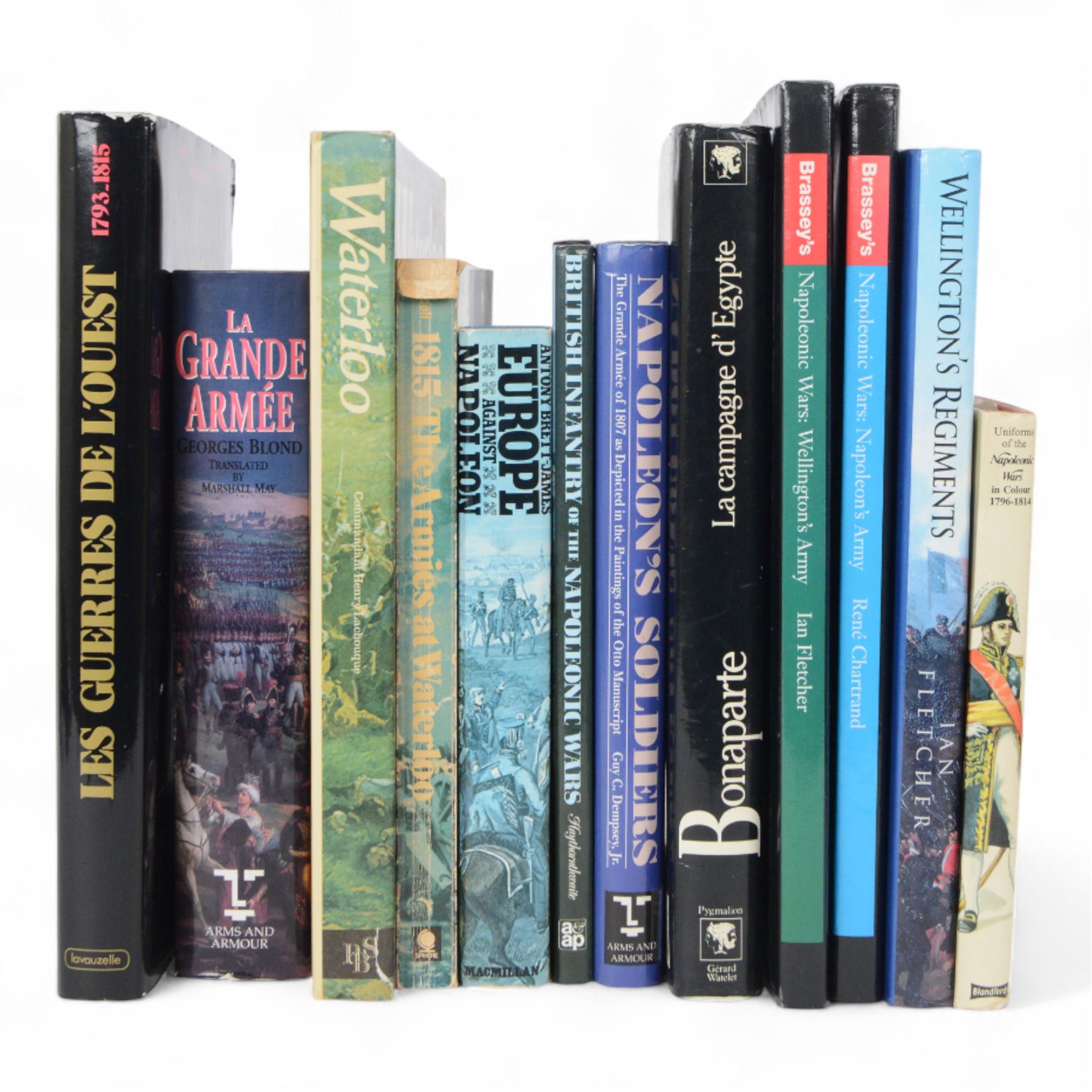 Twelve books on the Napoleonic Wars, Napoleon, Waterloo and Uniforms of British and French Regiments in the Napoleonic Wars etc
