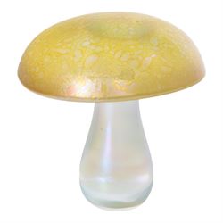John Ditchfield for Glasform, two iridescent gold Art Glass paperweights, modeled as a mushroom and apple, apple H19cm