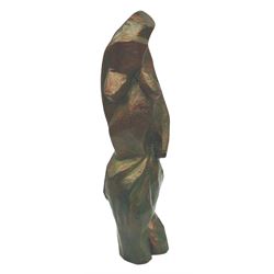 Graham Kingsley Brown (British 1932-2011): Abstract Nude, woodcarving painted in green and bronze, indistinctly signed and dated 2007 to the base H18cm 
Provenance: consigned by the artist's daughter - never previously been on the market.