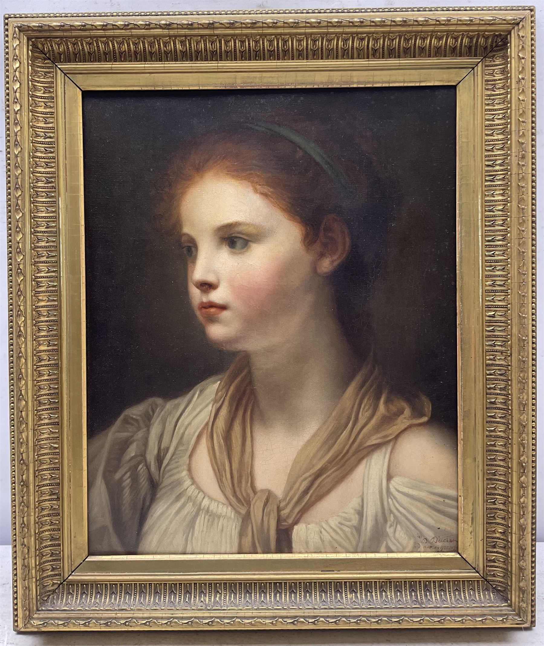 James George (British fl.1826-1838): Portrait of a Young Girl, oil on canvas signed indistinctly titled and dated 39cm x 31cm 
Notes: J George is listed as having exhibited at the Royal Academy and Suffolk Street Gallery.