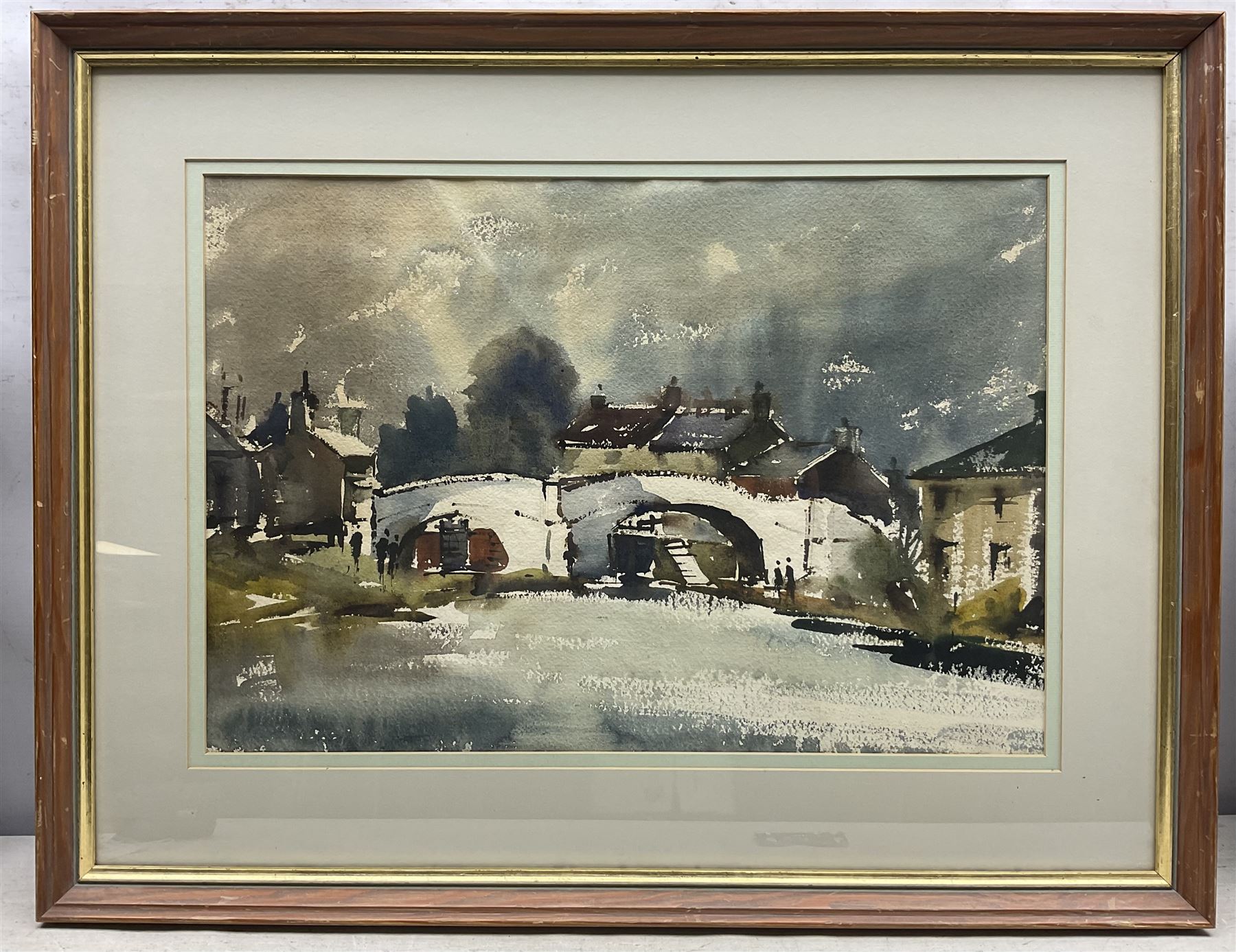 Donald Bosher (British 1912-1977): 'Near Northampton', watercolour, signed and titled verso 35cm x 51cm; Paul Bisson (British 1938-): 'Oulton Broad', limited edition etching signed titled and numbered 112/250 in pencil, 21cm x 30cm (2)