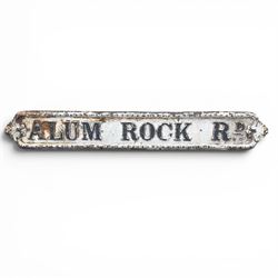 'Alum Rock Rd' - Victorian cast iron street sign, onate design, oval ends with shell motifs
