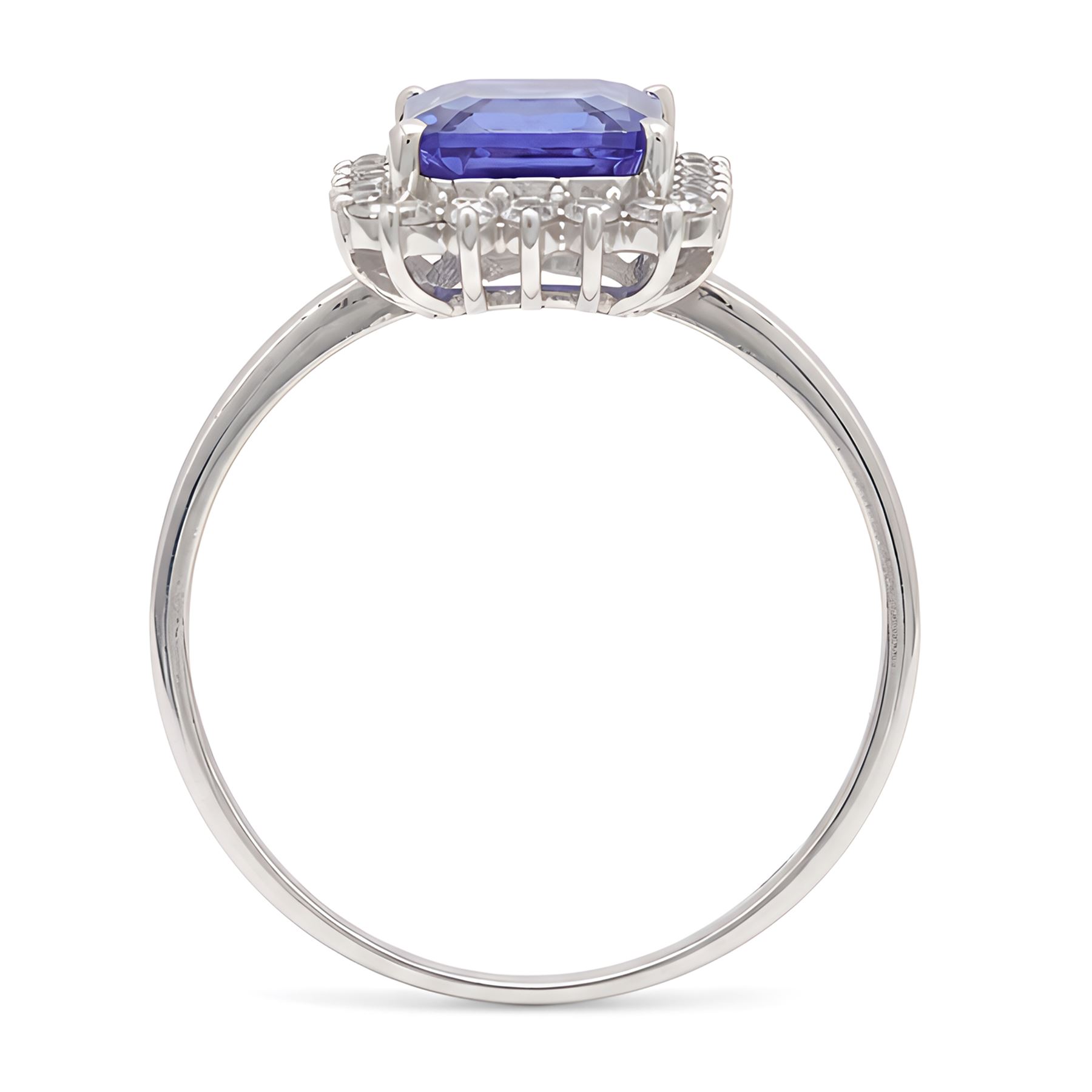 18ct white gold tanzanite and diamond cluster ring, single octagonal cut tanzanite of approx 0.80, surrounded by twenty-two round brilliant cut diamonds, stamped, total diamond weight approx 0.25 carat