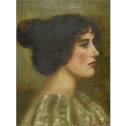 Isabel Hillkink (British fl.1900-1908): Side Profile Portrait of an Edwardian Lady, oil on...