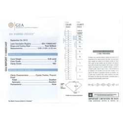 Pair of platinum diamond pendant earrings, each stud set with two pear cut diamonds, of 1.01 carat, 1.02 carat, 0.30 carat and 0.32 carat, spaced by a round brilliant cut diamond, total diamond weight 2.65 carat, each pear cut with a GIA certificate