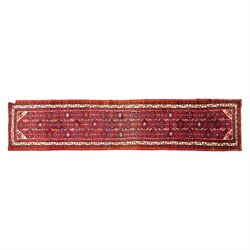 North west Persian hand-knotted Malayer runner, vibrant rose field with an all-over lattic...