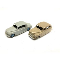 Dinky - seven unboxed and playworn die-cast cars comprising Studebaker, Ford Sedan, Rover 75, Vanguard, Austin Somerset and two Austin Devons; together with two Dublo size scale cars (9)