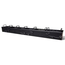 Black-painted iron herb planter, the long rectangular body embossed ‘Thyme, Basil, Oregano...