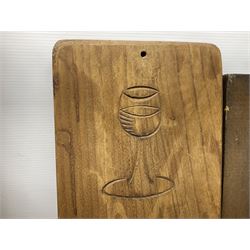 Eight 20th century hardwood Dutch folk art Speculaasplank or biscuit moulds, most examples typically carved with figures in traditional dress, tallest H60cm