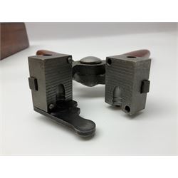 Three modern bullet moulds comprising Lee double cavity .44 calibre, boxed with instructions; and two Lyman .38 calibre; all in unrelated 19th century mahogany box