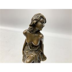 Art Deco style bronze modelled as a semi-nude lady seated on a stool, signed 'Pierre Collinet', H26cm