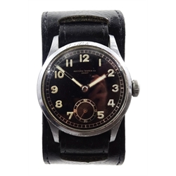 Record Watch Co GENF WWII German wristwatch, back case stamped Stahlboden D 422954 H, on leather strap