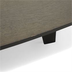 Contemporary black ash finish engineered wood hall table, with bow front top raised on a trestle style base 
