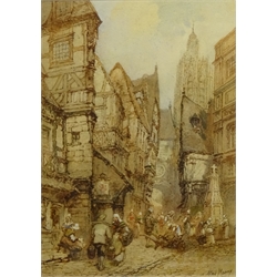  Paul Marny (French/British 1829-1914): Continental Street with Figures, watercolour signed 43cm x 31cm  