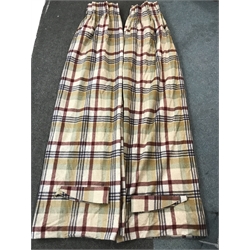 Pair beige ground thermal lined curtains with chequered pattern, W260cm, Drop - 223cm