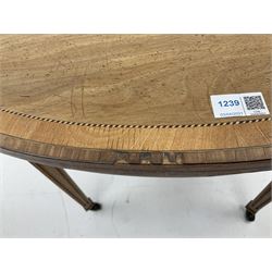 Edwardian inlaid satinwood oval window table, square receded tapering supports 
