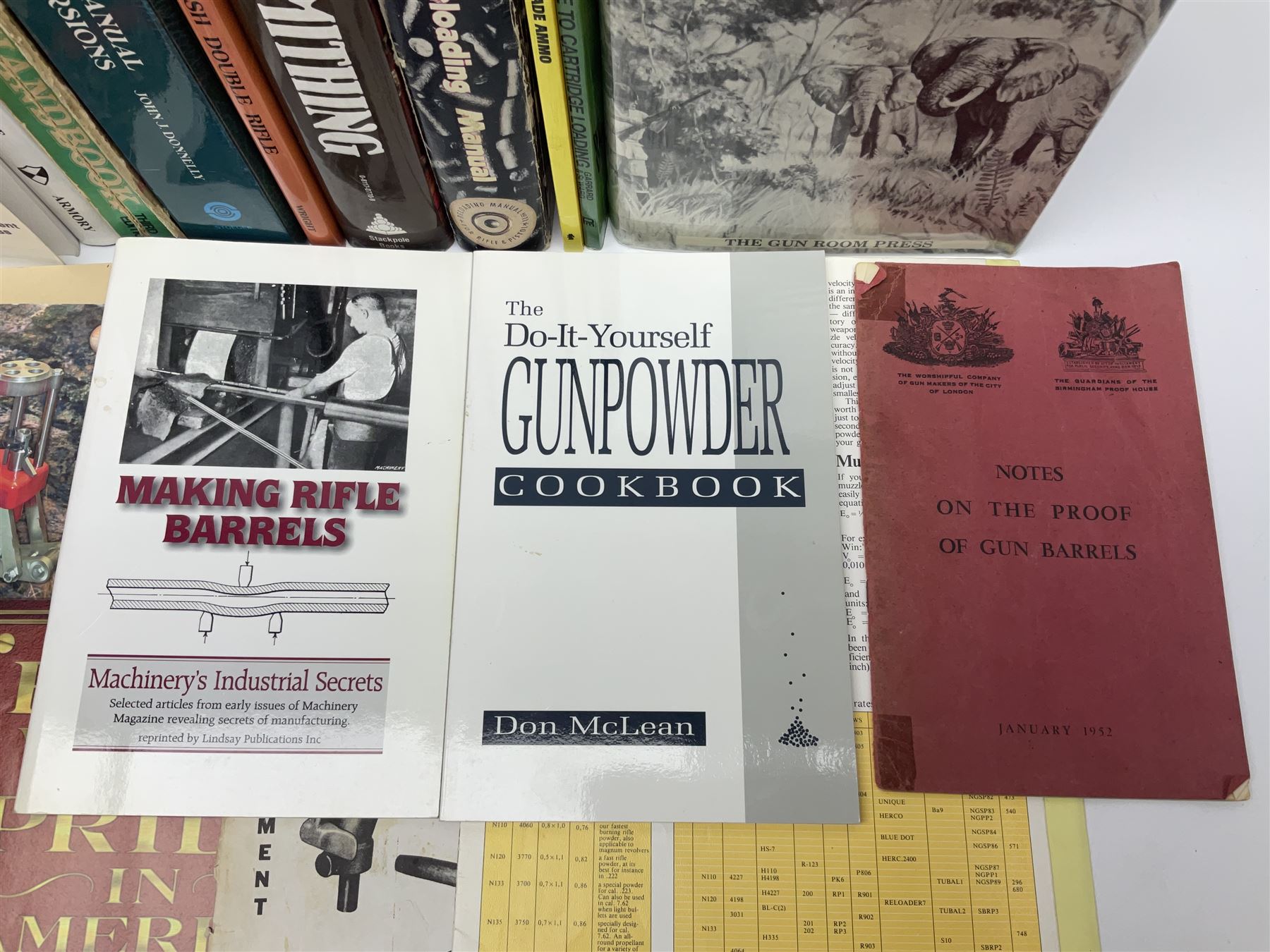 Seventeen books/pamphlets on cartridge making, ammunition, gunsmithing etc including Barnes Frank: Cartridges of the World. 2006 11th edition; Donnelly John T.: The Handloaders Manual of Cartridge Conversions. 1987; Hoyem George A.: The History and Development of Small Arms Ammunition. 2005 Volume Three; Speer Reloading Manual No.11; Baker D.J.: British Handloading Cartridge Tools. 2003. Signed by author etc