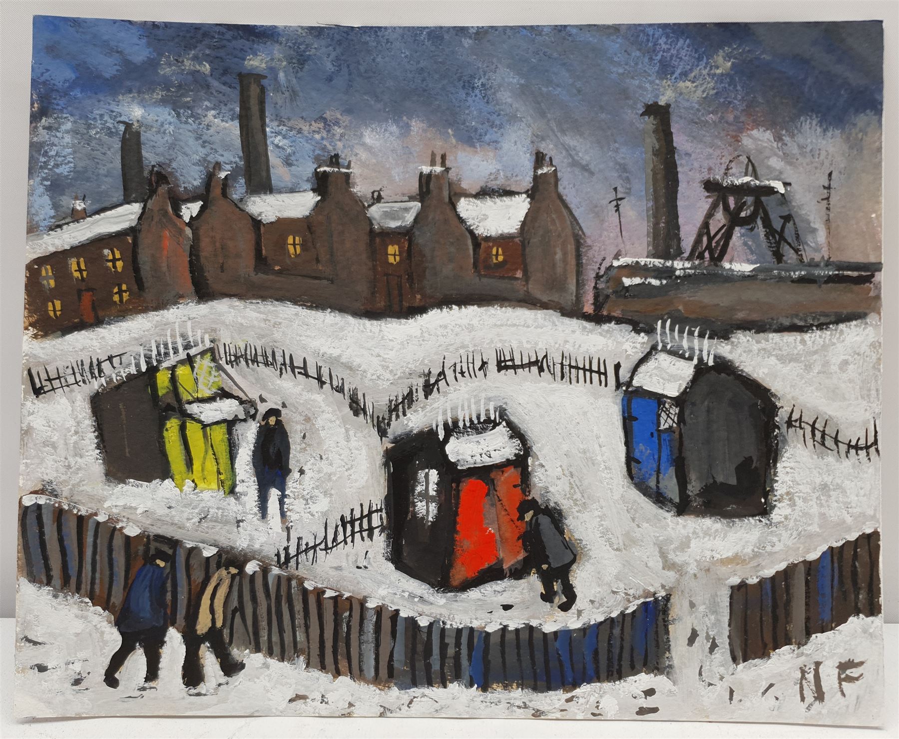 Neil Ferguson (Northern British Contemporary): 'Pigeon Crees', gouache signed with initials, titled verso 23cm x 28cm (unframed)