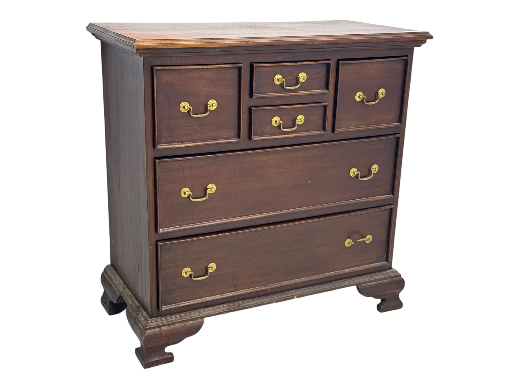 Georgian design mahogany chest, fitted with six drawers, on ogee bracket feet