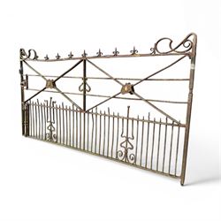 Impressive 19th century 9' wrought iron Country House gate, bar form with close rail base,...