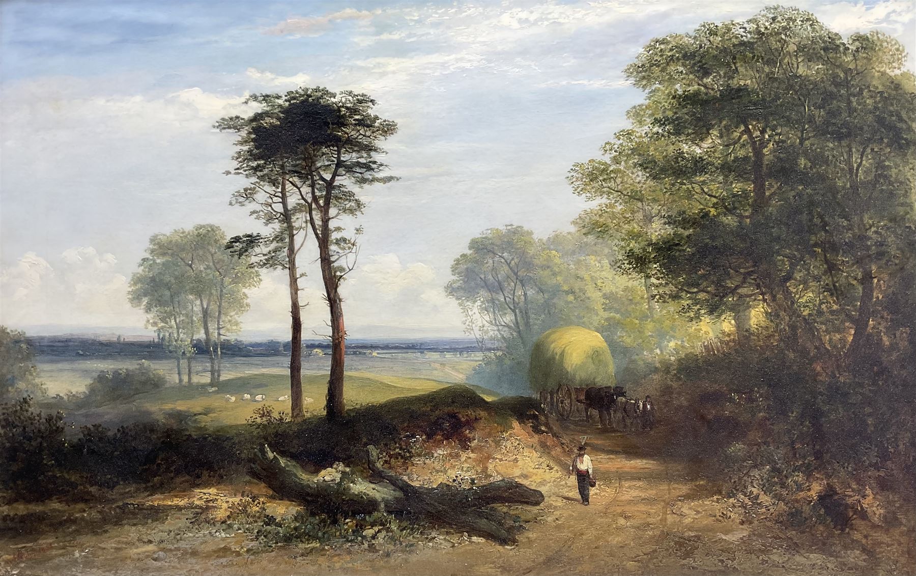 Aaron Edwin Penley (British 1806-1870): Haycart on a Wooded Track, oil on canvas signed and dated 1858, 55cm x 87cm 
Provenance: with WH Patterson, London, label verso