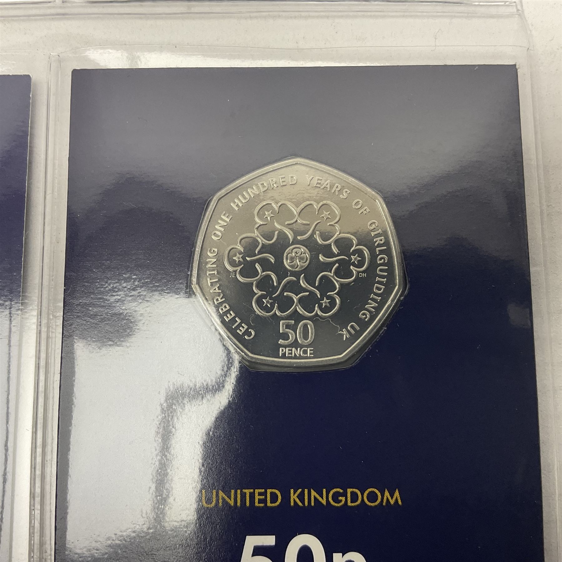 Queen Elizabeth II '50th Anniversary of the 50p 1969-2019' set of five fifty pence coins including 2019 Kew Gardens re-issue, each housed on Change Checker card