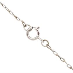 Platinum sapphire and diamond necklace, milgrain set round brilliant cut diamond and calibre cut sapphire cluster, suspending from three round brilliant cut diamonds, to a trace link chain necklace, total diamond weight 0.65 carat, total sapphire weight approx 0.30 carat