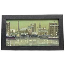 Steven Scholes (Northern British 1952-): 'The Prospect of Whitby - Wapping East London', oil on canvas signed, titled verso 19cm x 37cm