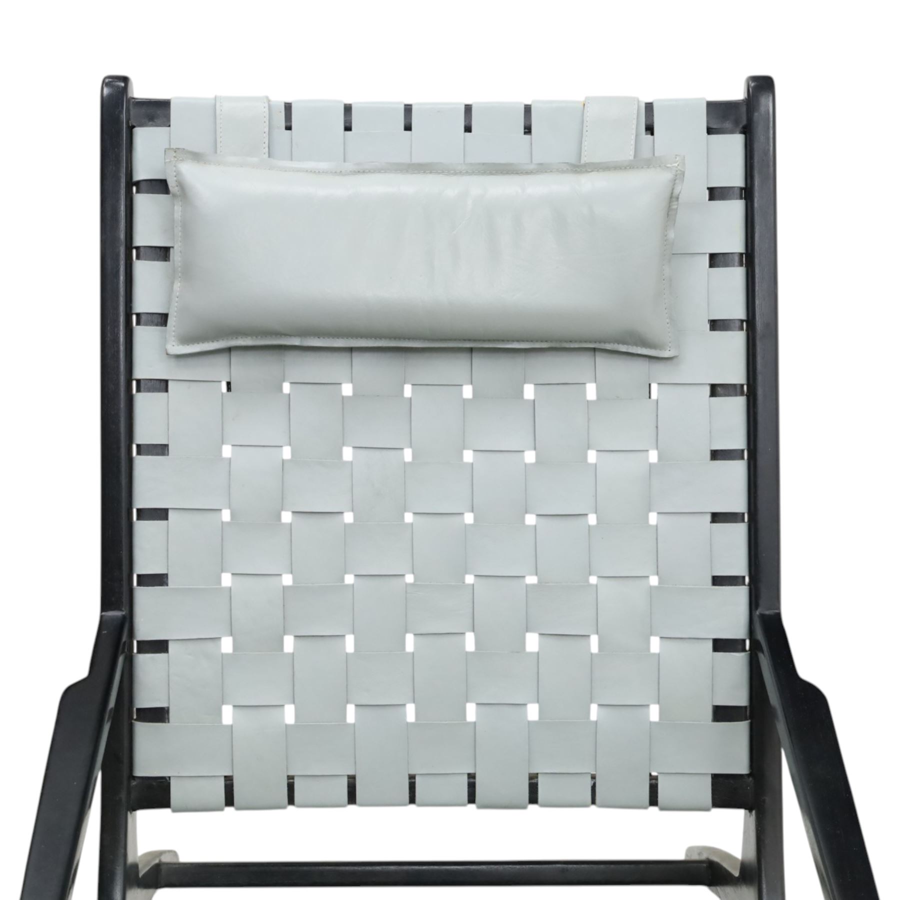 Kendari - Mid 20th century style armchair, grey woven leather seat and back, raised on an ebonised teak wood frame