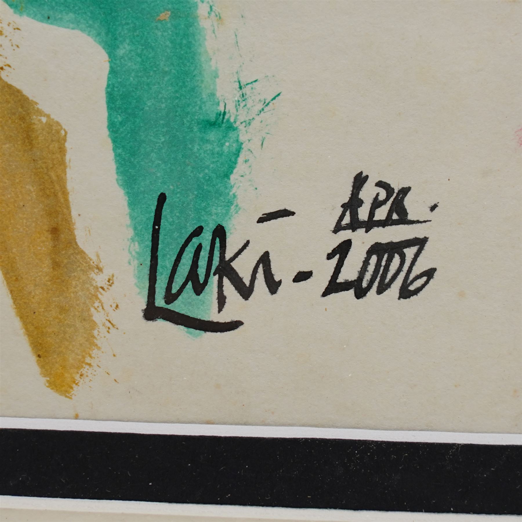 Laki Senanayake (Sri Lankan 1937-2021): 'Nude and Curtain', acrylic  on card signed and dated April 2006, 32cm x 26cm (unframed)
Notes: Internationally renowned Sri Lankan artist (painter and sculptor)
Provenance: Acquired from the artist from his studio at Diyabubula Watta, Kalundewa Road, Dambulla - Sri Lanka. The artist was a close friend of the vendor who over time acquired a large number of works.