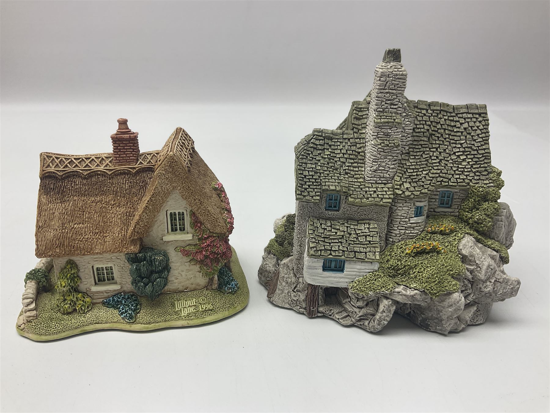 Ten Lilliput Lanes, comprising from Midlands Region Witham Delph, Jun and Disorderly, From South West Region Puffin Row, Moonlight Cove, The Cuddy, and from South West Region, The Rustlings, Saxton Cottage (1988), Marigold Meadow, Calendar Cottage and Little Lupins, all with boxes and deeds 