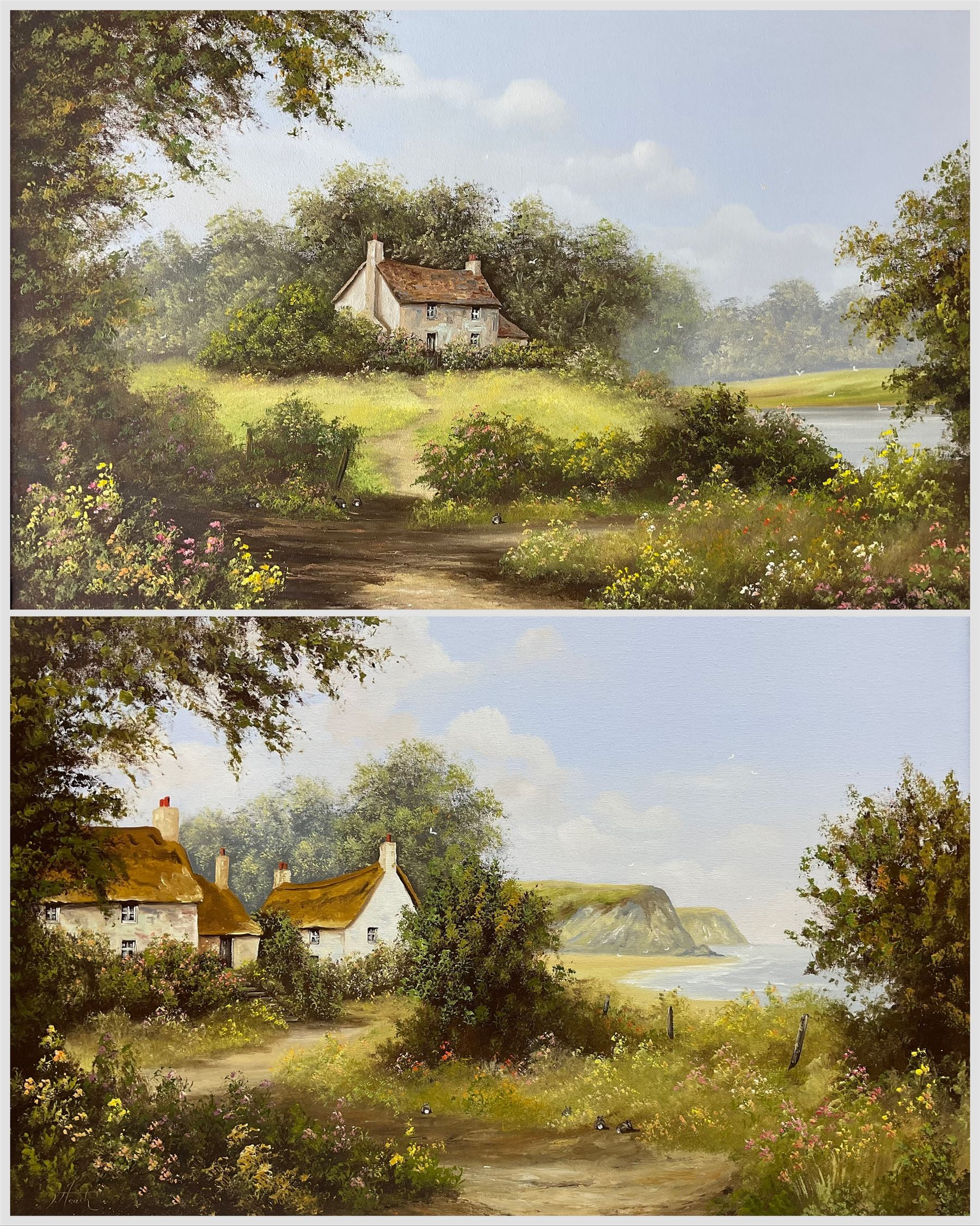 Terry Heath (British 1943-2011): South Coast Landscapes, pair oils on canvas signed 50cm x 75cm (2) 
Provenance: with the Penny Hedge Gallery, Whitby, labels verso
