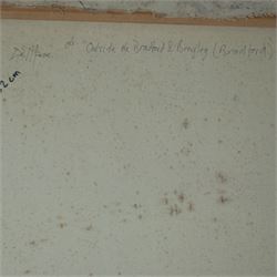 Barry De More (Yorkshire 1948-2023): 'Outside Bradford and Bingley' Station, oil and impasto on canvas signed, inscribed and dated '06 verso 120cm x 152cm