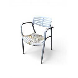Set of eight mid-20th century painted aluminium garden armchairs, curved backs with shaped seat, stackable