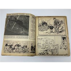 Album of WWII era paper ephemera, to include cartoon illustrations by George Goodwin Butterworth and Clive Uptton, articles and photographs