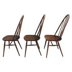 Ercol - set of six 'Quaker' dark elm chairs, high back hooped chairs, on tapering supports