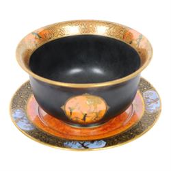 Art Deco Carlton Ware Moonlight Cameo bowl and plate, bowl H6cm, plate D12cm 