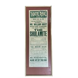 Three framed Hull theatre posters, including Grand Theatre & Opera House, The Shulamite, H95cm