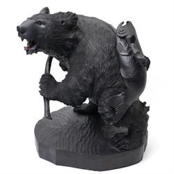 Large Black Forest style carved bear with a fish H50cm