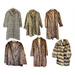 Vintage ladies jackets, to include Lampert of London Castleisland tweed coat size 12,  faux leopard fur jacket, three quarter length medium brown fur coat, labelled Herbert Duncan, London and three other lined fur coats